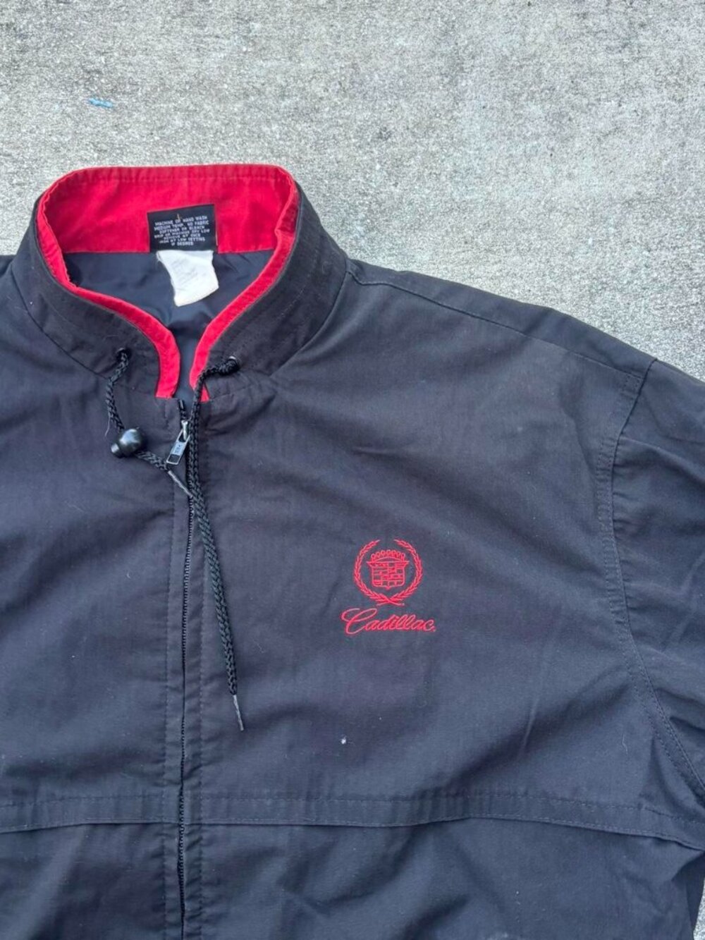 Vintage Cadiallac Jacket Black with Red Lining Size Large made in USA